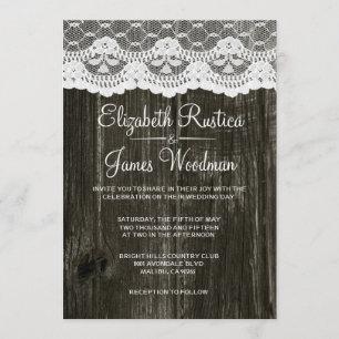 Invitation Occasions de mariage de dentelle rustique noire