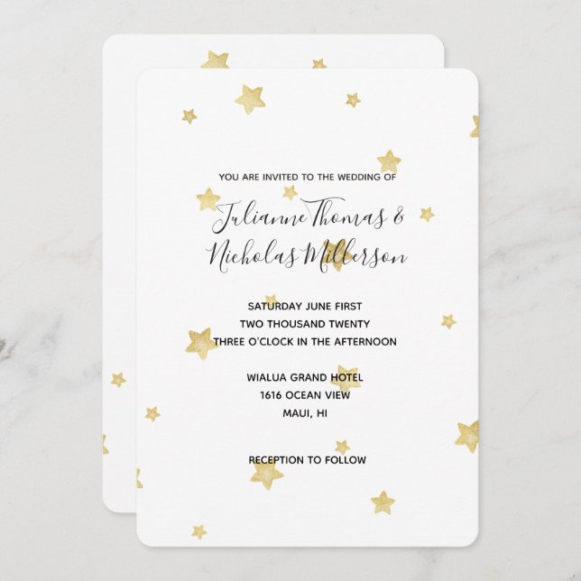 Invitation Occasions de mariage Gold Stars (Devant / Derrière)