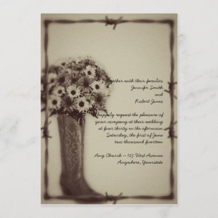 Invitation Occident Boot Daisy Bouquet Vintage Wedding Invita
