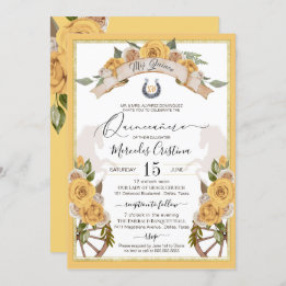 Invitation Occidental Charro Roses Jaunes Quinceanera Invitat
