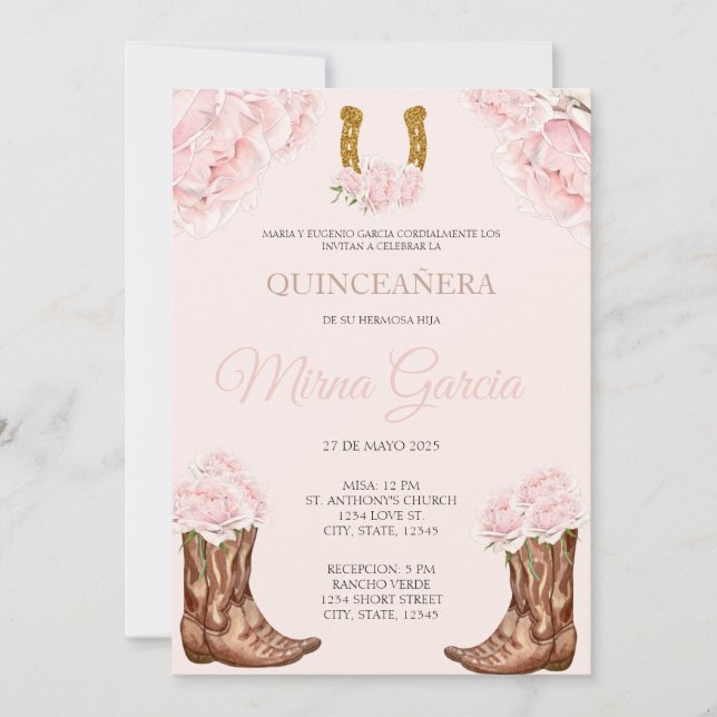 Invitation Occidental Rose Charra Thématique Quinceanera Invi (Devant)