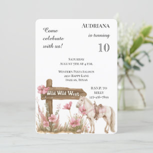 Invitation Occidental Rose Floral Wild West Horse Anniversair
