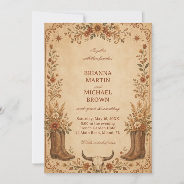 Invitation Occidental Rustique Vintage (Devant)