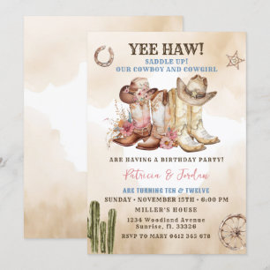 Invitation Occidentale Cowboy fille frère jumeau anniversaire
