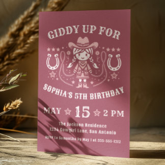 Invitation Occidentale Giddy Up Pink Cowgirl Anniversaire