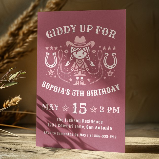 Invitation Occidentale Giddy Up Pink Cowgirl Anniversaire (Créateur téléchargé)