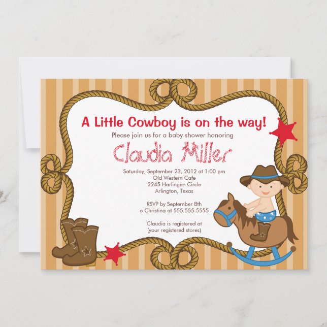 Invitation occidentale mignonne de baby shower de (Devant)