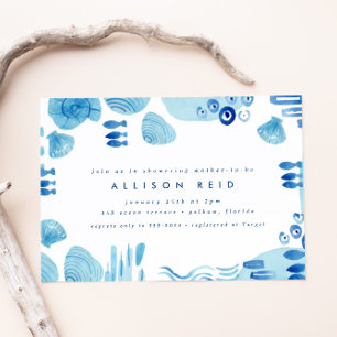 Invitation Océan Abstrait Blue Seashell Sea Boy Baby shower
