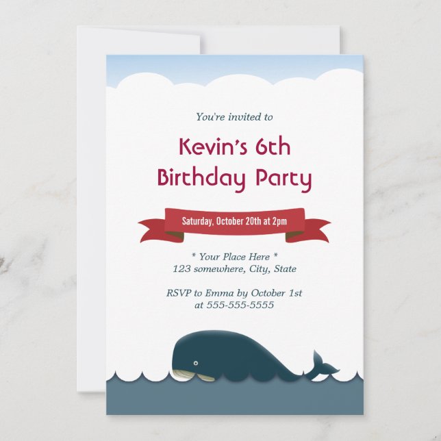 Invitation Ocean Adventure Whale & Sea Birthday (Devant)