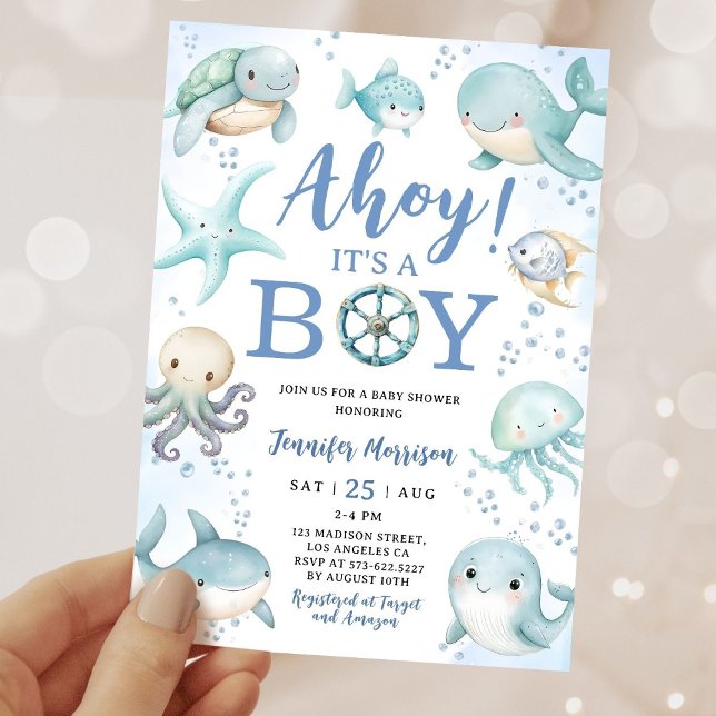 Invitation Ocean Ahoy It's A Boy Blue Sea Baby Shower (Créateur téléchargé)