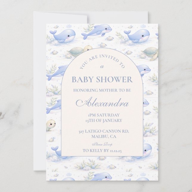 Invitation Ocean Animals Arch Elegant Baby Shower (Devant)