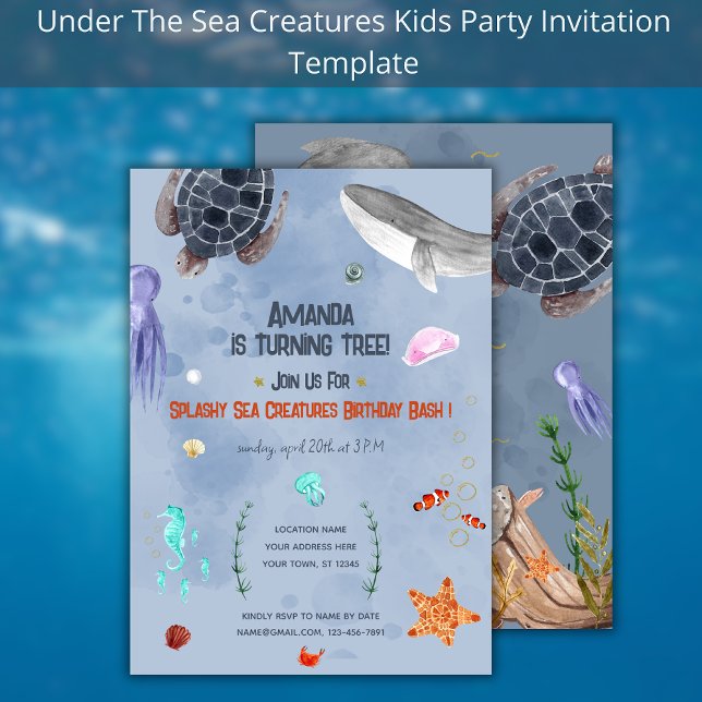 Invitation Ocean Animaux Anniversaires de enfants Party Blue  (Créateur téléchargé)