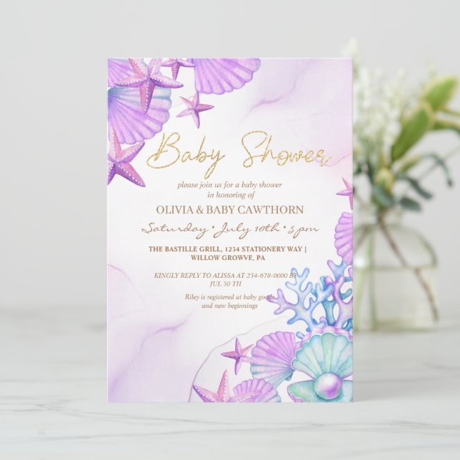 Invitation Ocean Beach Baby shower Neutre hommes-femmes (Debout devant)