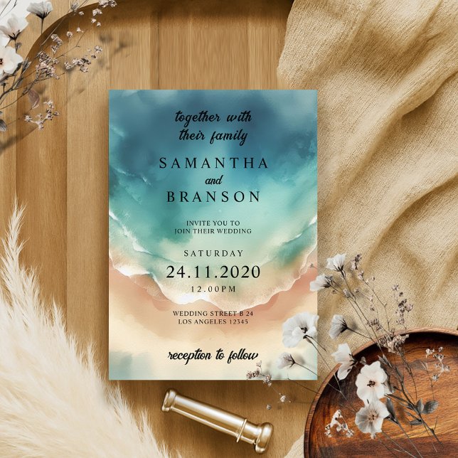 Invitation Ocean Beach Blue Aquarelle Élégante (Créateur téléchargé)