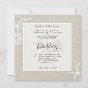 Invitation Ocean Beach Mariage Starfish Damask Bois Rustique