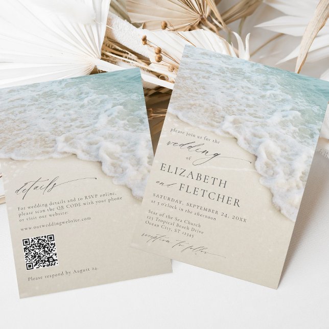 Invitation Ocean Beach QR Code Tout en un Mariage (Créateur téléchargé)