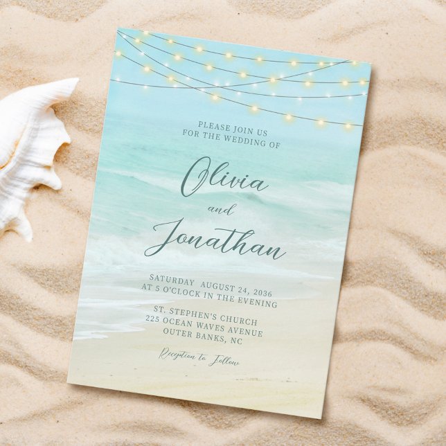 Invitation Ocean Beach String Lumières Élégant Mariage de scr (Créateur téléchargé)
