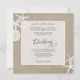 Invitation Ocean Beach Wedding Starfish Bois Damask Rustic