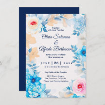 Océan bleu aquarelle florale Mariage Inviter