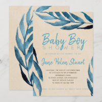 Océan bleu laurier feuillage bébé garçon douche in