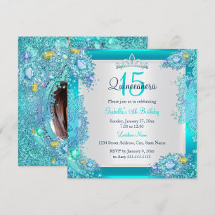 Invitation Océan Bleu Turquoise Photo de Quinceañera 15e Anni