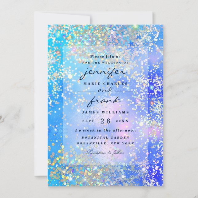 Invitation Océan Bleu Vibrant Paillettes Holographiques Brill (Devant)