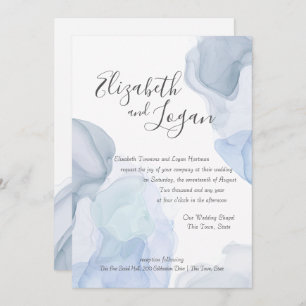 Invitation Ocean Blue Abstrait Moderne Mariage d'aquarelle