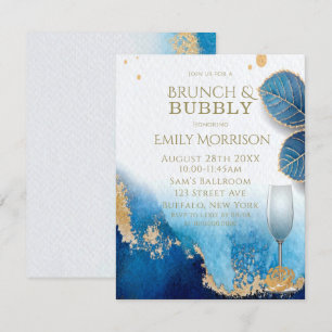 Invitation Ocean Blue et Gold Agate Brunch et Bubbly