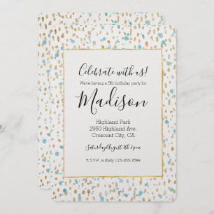 Invitation Ocean Blue Gold Dots Aquarelle Anniversaire