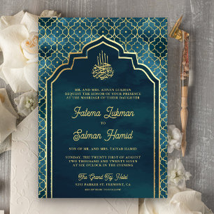 Invitation Ocean Blue Gold Marocain Arch Mariage musulman