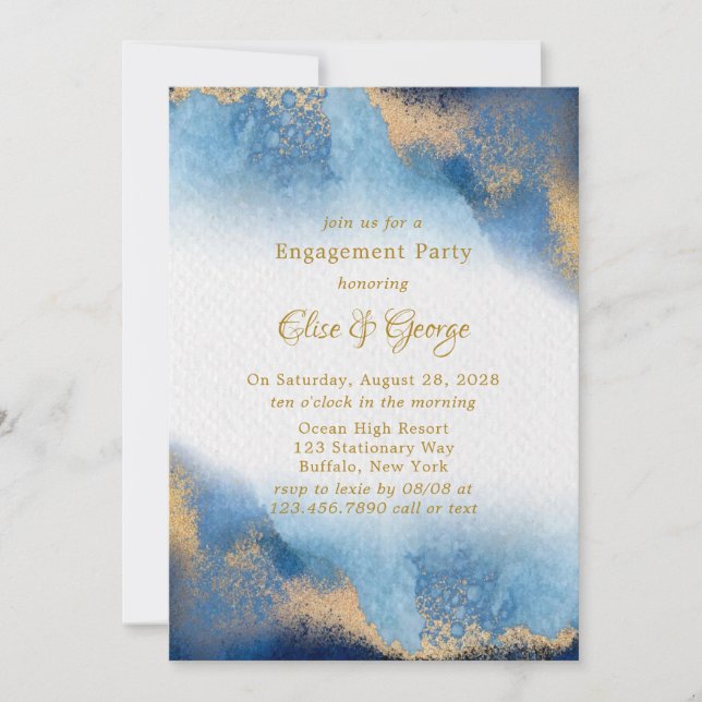 Invitation Ocean Blue Golden Agate (Devant)