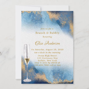Invitation Ocean Blue Golden Aquarelle Brunch & Bubbly