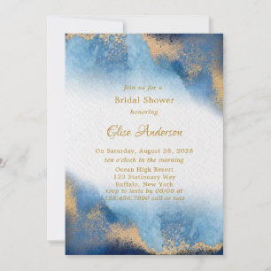 Invitation Ocean Blue Golden Watercolor Fête des mariées