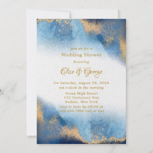 Invitation Ocean Blue Golden Watercolor Wedding shower