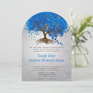 Invitation Ocean Blue Heart Leaf Tree Wedding Invite