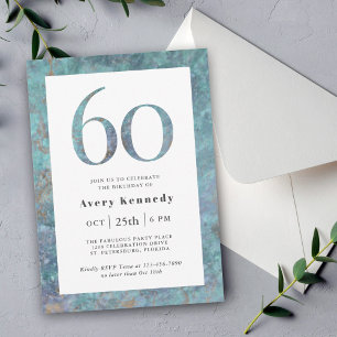 Invitation Ocean Blue Marble Moderne 60e fête d'anniversaire