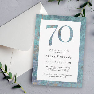 Invitation Ocean Blue Marble Moderne 70e fête d'anniversaire
