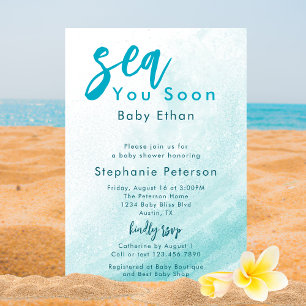 Invitation Ocean Coastal Beach Bleu Mer Vous Bientôt Baby sho