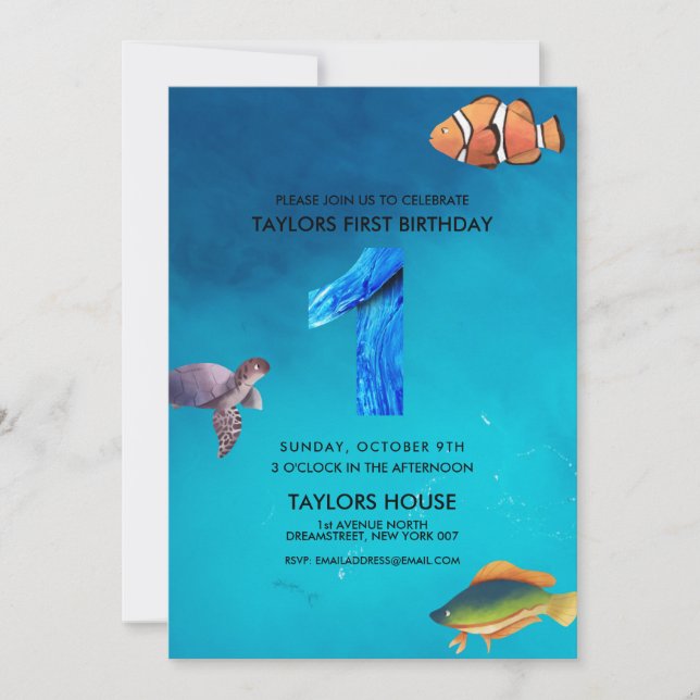 Invitation Ocean Creatures 1er anniversaire (Devant)
