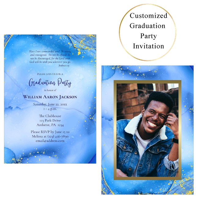 Invitation Ocean Flow Style Gold Glitter Orthodox Graduation  (Créateur téléchargé)