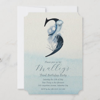 Invitation Océan Jellyfish Age Numéro Trois 3 Anniversaire In