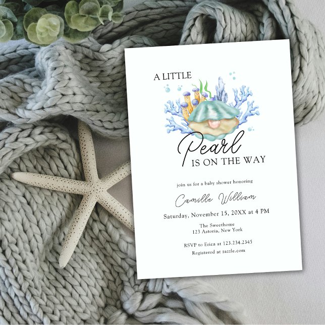 Invitation Ocean Little Pearl Under the Sea Baby shower (Ocean Little Pearl Under The Sea Baby Shower Invitation)