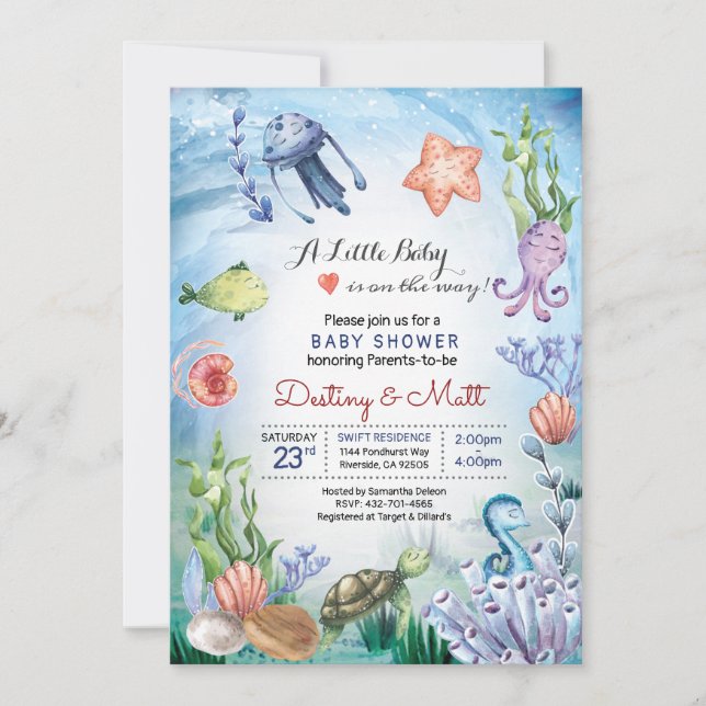 Invitation Ocean Marine Life mignon Corail Mer (Devant)
