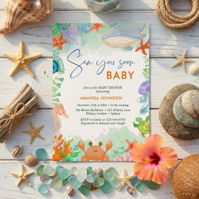 Invitation Océan Mer à Bientôt Bébé Fête d'été (Créateur téléchargé)