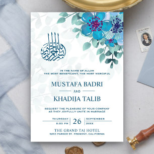 Invitation Océan moderne Bleu Floral Mariage musulman islamiq