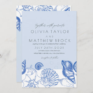 Invitation Ocean Navy Blue Shells Mariage moderne