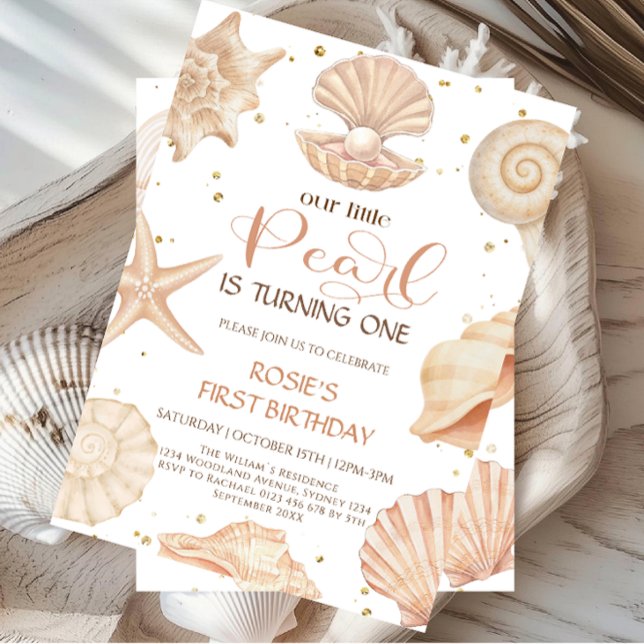 Invitation Océan notre petite perle d'anniversaire (Créateur téléchargé)