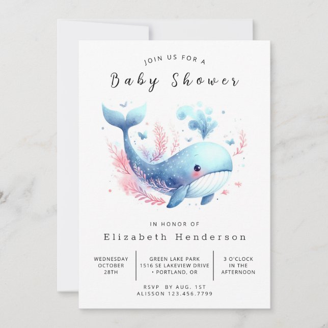 Invitation Ocean Online Whale Baby shower (Devant)