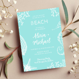 Invitation Océan plage aqua bleu destination mariage