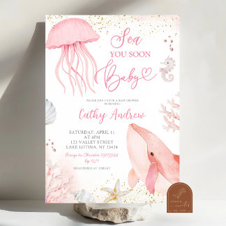 Invitation Océan Rose Vous Verra Bientôt Fille Baby Shower